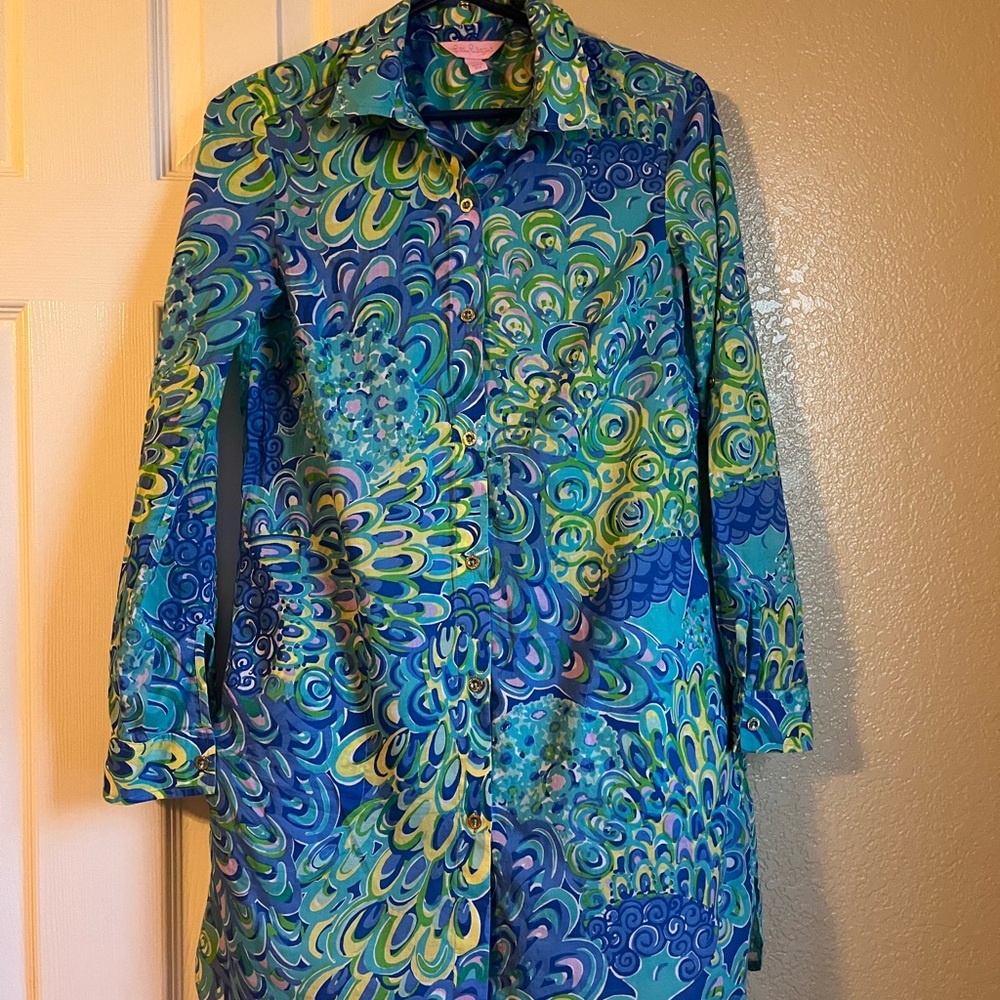 XS Lilly Pulitzer Blue Shirt Dress With Collar